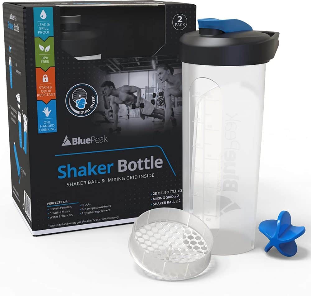 BluePeak Protein Shaker Bottle with Dual Mixing Technology