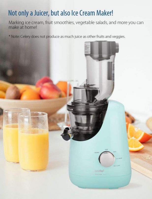 COMFEE' BPA Free Masticating Juicer Extractor with Ice Cream Maker Function