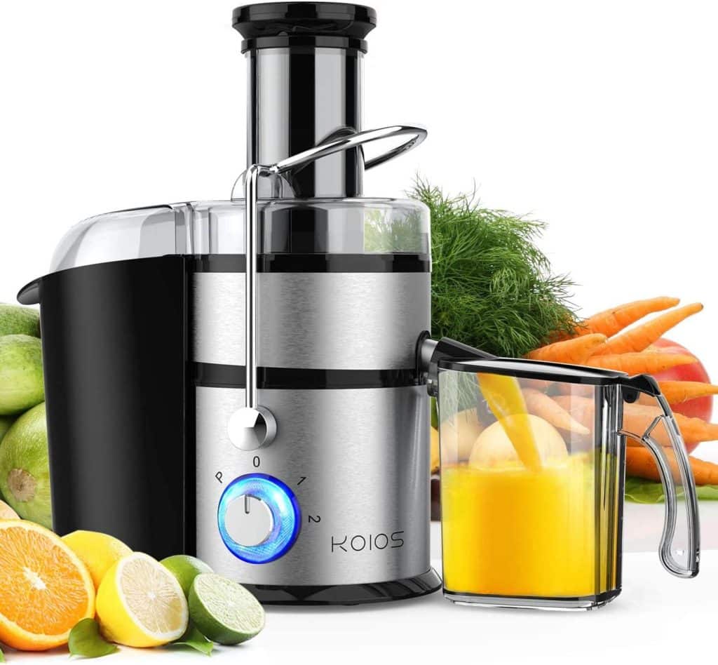 1300W KOIOS Centrifugal Juicer Machines, Juice Extractor with Extra Large 3inch Feed Chute, Full Copper Motor, Titanium-Plated Filter, High Juice Yield, 3 Speeds Mode,Easy to Clean with Brush,BPA-Free