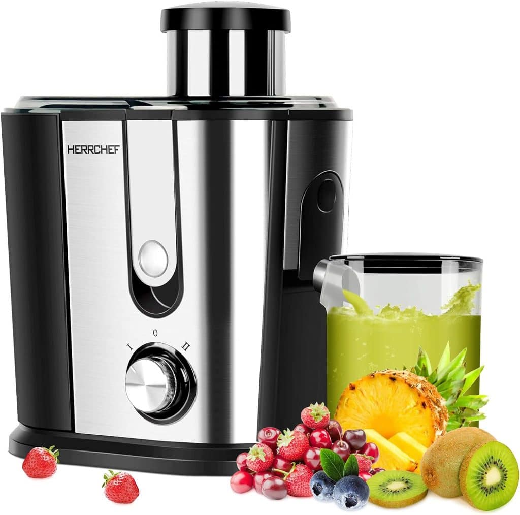 HERRCHEF Juicer Machines, 600W Juicer with 3 Wide Mouth for Vegetable and Fruit, Stainless Steel Centrifugal Juice Extractor Easy to Clean, Anti-drip, BPA-Free