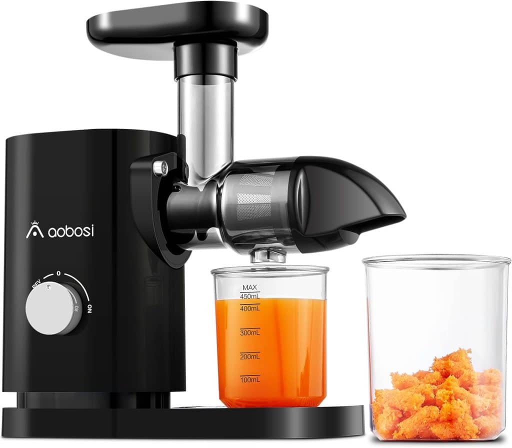 Juicer Machines, AAOBOSI Slow Masticating Juicer with Quiet Motor/Reverse Function/Easy to Clean Brush - Delicate Crushing Without Filtering - Cold Press Juicer for Fruit and Vegetable, Black