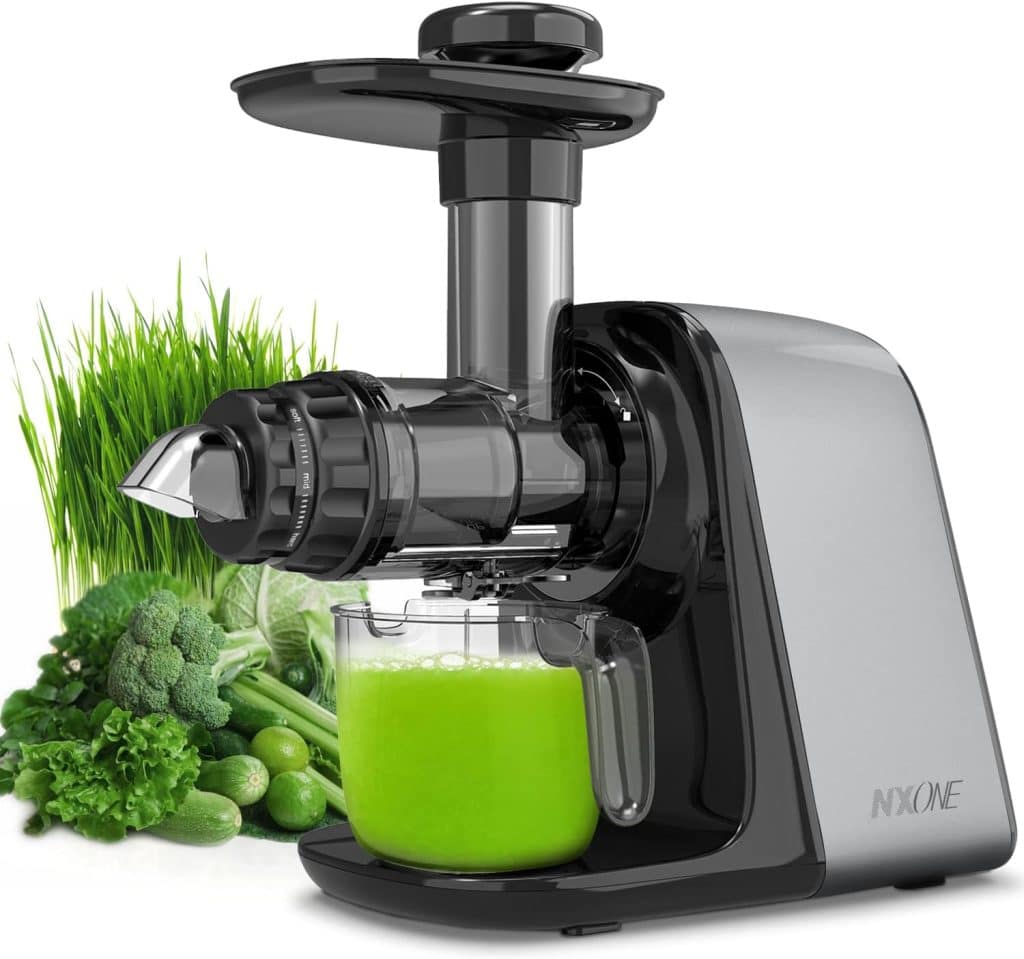 Juicer Machines, NXONE Cold Press Juicer for Vegetable and Fruit, Slow Masticating Juicer with 3 Speed Modes, Slow Juicer with Quiet Motor  Reverse Function, Easy to Clean with Brush, Silver