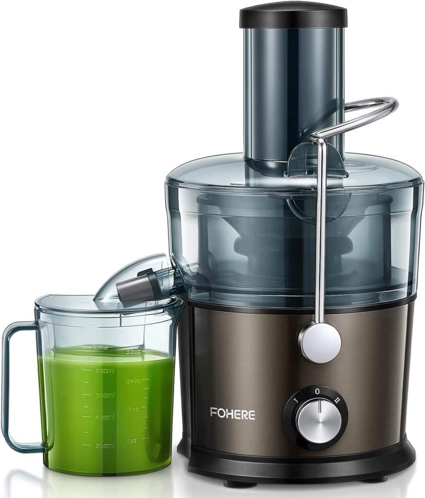 Juicer Machines Vegetable and Fruit, FOHERE 800W Powerful Centrifugal Juicer Extractor, Dual Speeds Juicer with Large 3 Feed Chute  Anti-Drip, Easy to Clean with Brush,Stainless Steel