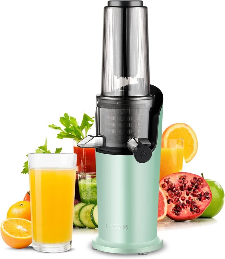 Lecone Juicer Machine, Compact Masticating Slow Juicer Easy to Clean Cold Press Juicer Upgraded Non-clog Filter with Reverse Function for Celery Ginger Pineapple Fruit and Vegetable (GREEN)