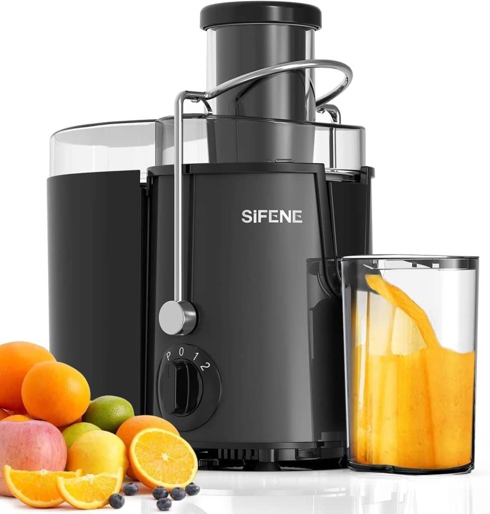 SiFENE Easy-Clean Juicer Machine, 3 Big Mouth Centrifugal Juicer Extractor Maker, Quick Juicing for Vegetables  Fruits, 3 Speed Settings, BPA-Free, Stainless Steel, Gray