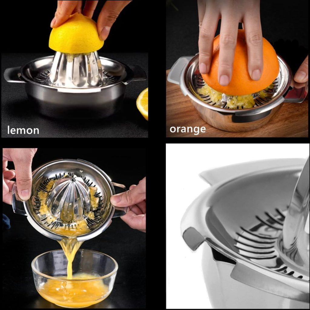 Citrus Lemon Orange Grapefuit Juicer Manual Squeezer 304 Stainless Steel Robust Hand Juicer Reamer Rotation Press with Strainer＆12 OZ Bowl, 2 Pour Spouts, Dishwasher Safe, Easy to Clean, Heavy Duty