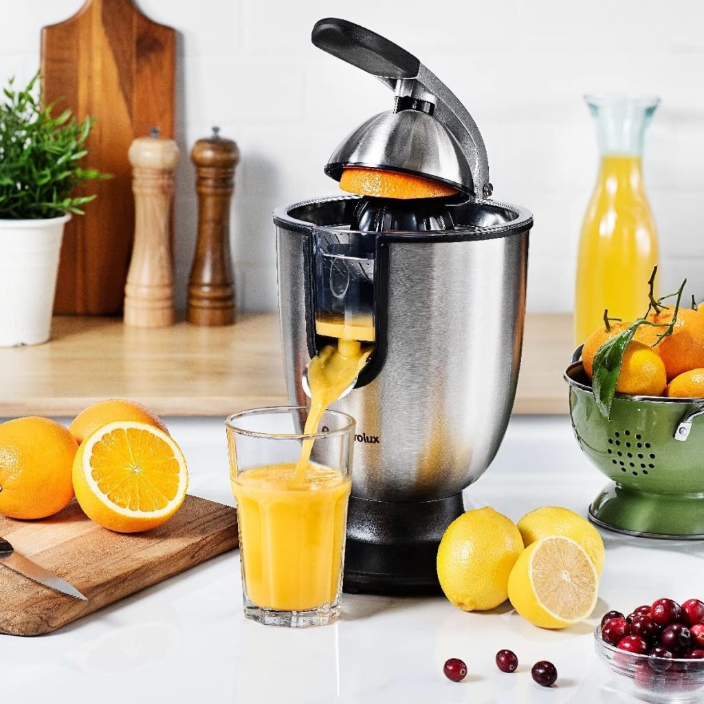Eurolux Premium Electric Orange Juicer | Stainless Steel Citrus Squeezer With New Ultra-Powerful Motor and Soft Grip Handle for Effortless Juicing, Auto Shutoff, Dishwasher-safe Parts, Pulp Control
