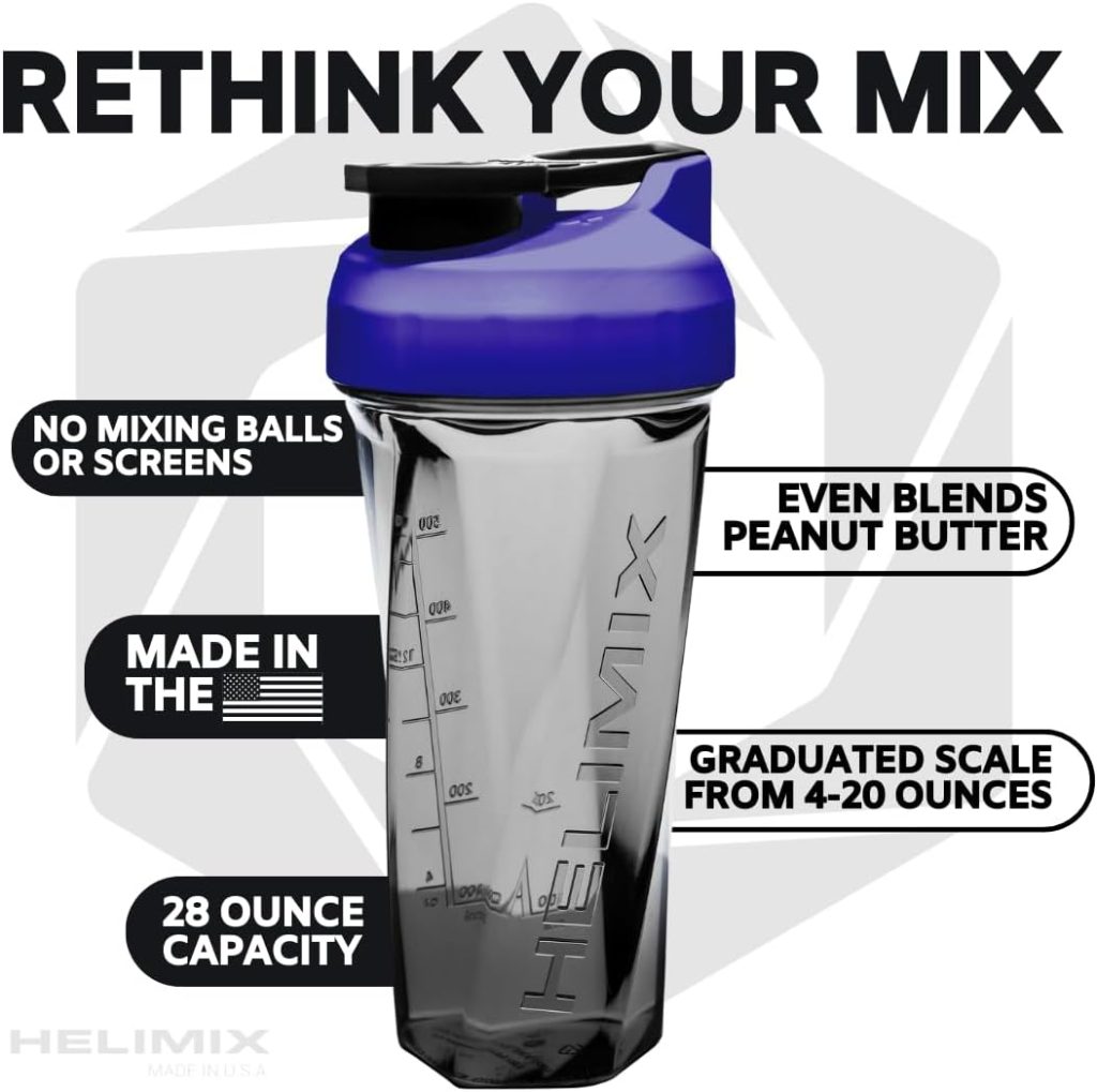 HELIMIX 2.0 Vortex Blender Shaker Bottle Holds upto 28oz | No Blending Ball or Whisk | USA Made | Portable Pre Workout Whey Protein Drink Shaker Cup | Mixes Cocktails Smoothies Shakes | Top Rack Safe
