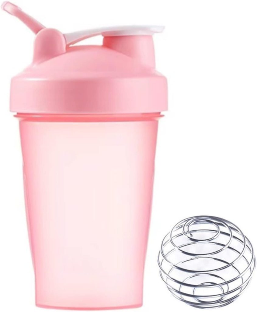 Protein Shaker Bottle Blender for Shake and Pre Work Out, Best Shaker Cup (BPA free) w. Classic Loop Top  Whisk Ball, Kitchen Water Bottle (16OZ-400ML-1PACK, Pink Top/Pink Body)