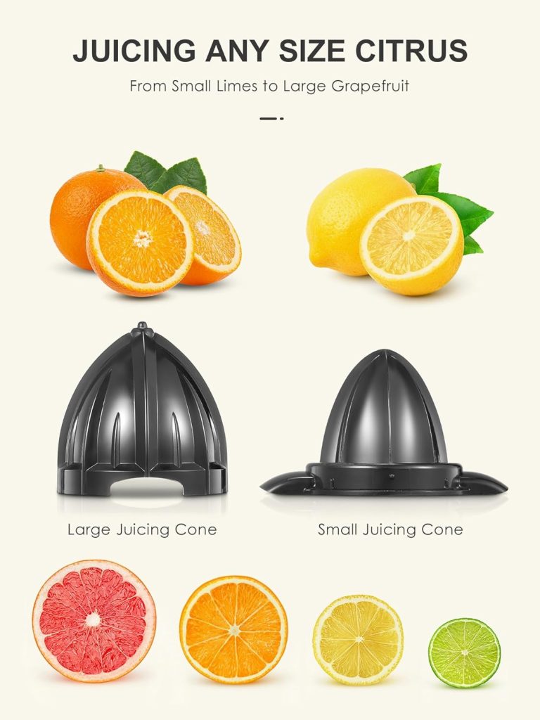 Reemix Electric Citrus Juicer Squeezer, Orange Juicer with Two Interchangeable Cones, Suitable for orange, lemon and Grapefruit, Brushed Stainless Steel, Easy to Clean and Use (ABS+Stainless Steel)