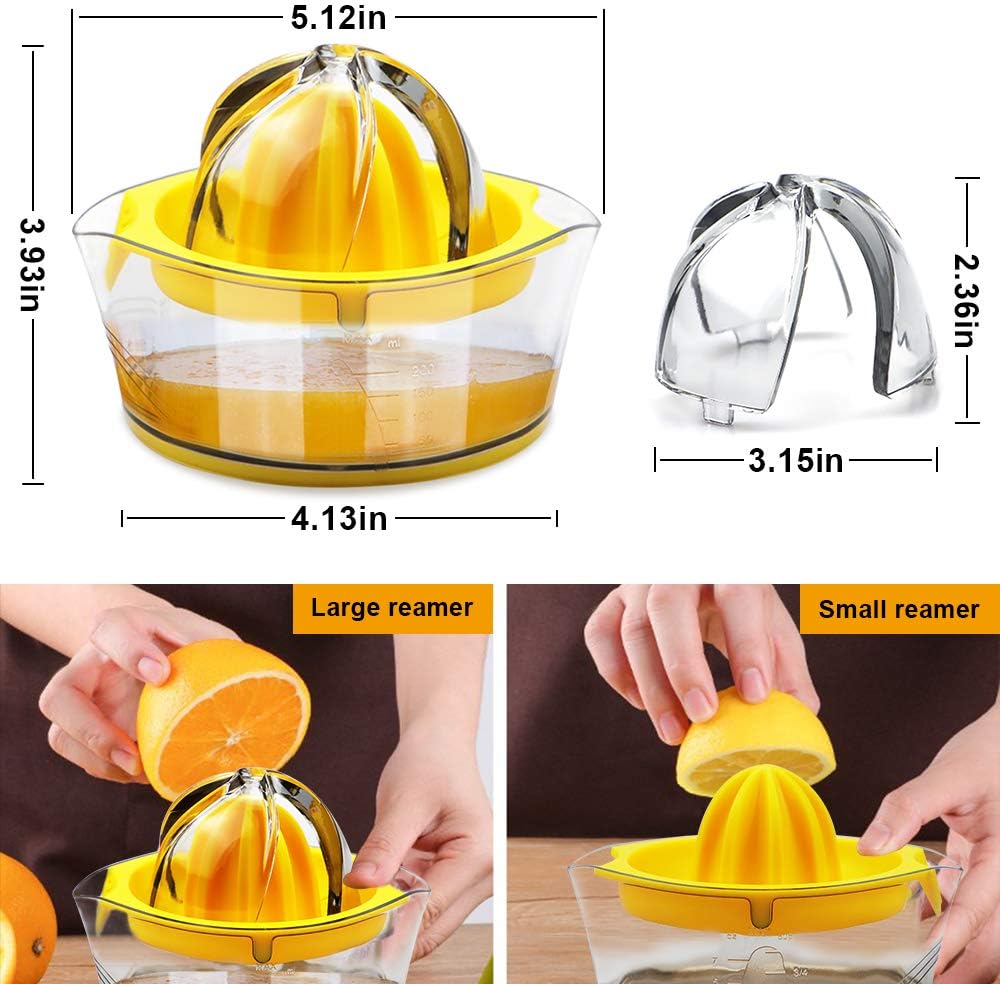 Vanleonet Lemon Squeezer Citrus Juicer with Strainer,Hand Juicer Citrus Lemon Orange juicer Fruit Juicer Lime Press Manual Juicer Squeezer with Built-in Measuring Cup (Yellow)