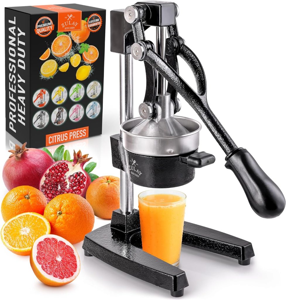 Zulay Kitchen Cast-Iron Orange Juice Squeezer - Heavy-Duty, Easy-to-Clean, Professional Citrus Juicer - Durable Stainless Steel Lemon Squeezer - Sturdy Manual Citrus Press  Orange Squeezer (Black)