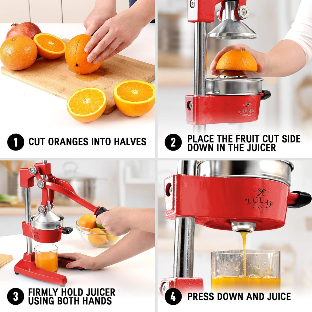 Zulay Kitchen Cast-Iron Orange Juice Squeezer - Heavy-Duty, Easy-to-Clean, Professional Citrus Juicer - Durable Stainless Steel Lemon Squeezer - Sturdy Manual Citrus Press  Orange Squeezer (Black)