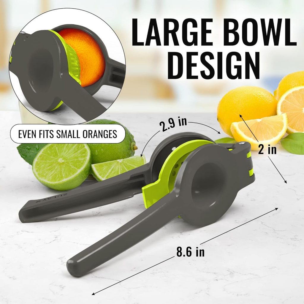 Zulay Kitchen Metal 2-in-1 Lemon Squeezer - Sturdy Max Extraction Hand Juicer Lemon Squeezer Gets Every Last Drop - Easy to Clean Manual Citrus Juicer - Easy-Use Lemon Juicer Squeezer - Yellow/Green