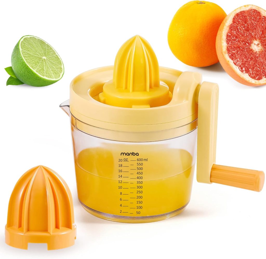 2-In-1 Hand Lemon Citrus Juicer Machines - Manual Lemon Lime Citrus Orange Juice Squeezer, Portable Slow Fruit Press Juicer Extractor with Ergonomic Hand Crank Design for Max and Effortless Extraction