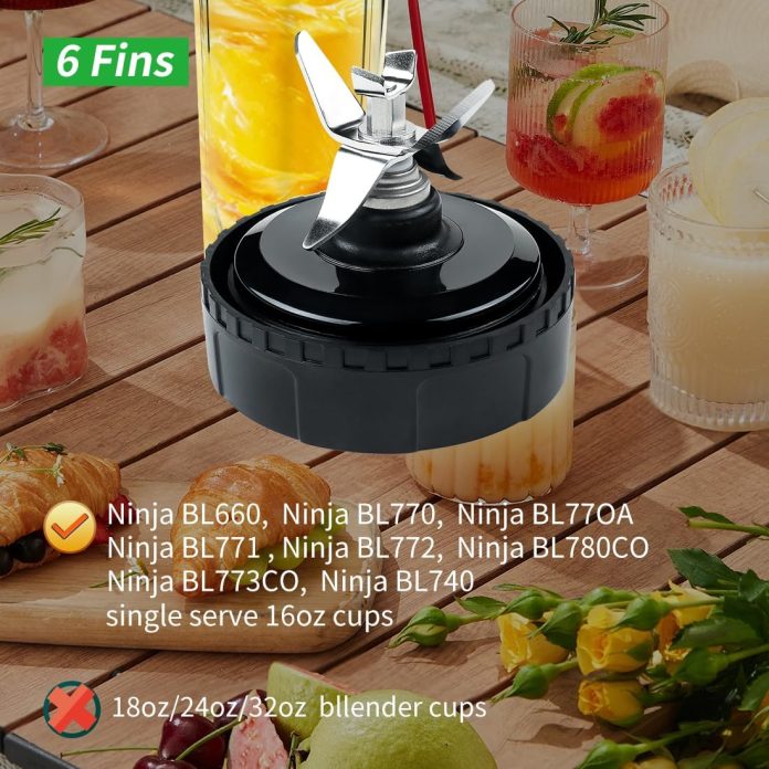 2 pack 6 fins blender blade assembly and single serve 16 oz cups replacement parts compatible with nutri ninja bl770 bl7 2