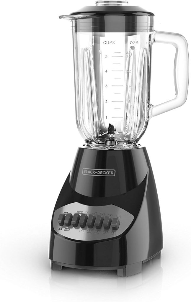 BLACK+DECKER 10-Speed Countertop Blender, BL2010BG, 6-Cup Glass Jar, Dishwasher-Safe, Stainless Steel Blade, Suction Feet