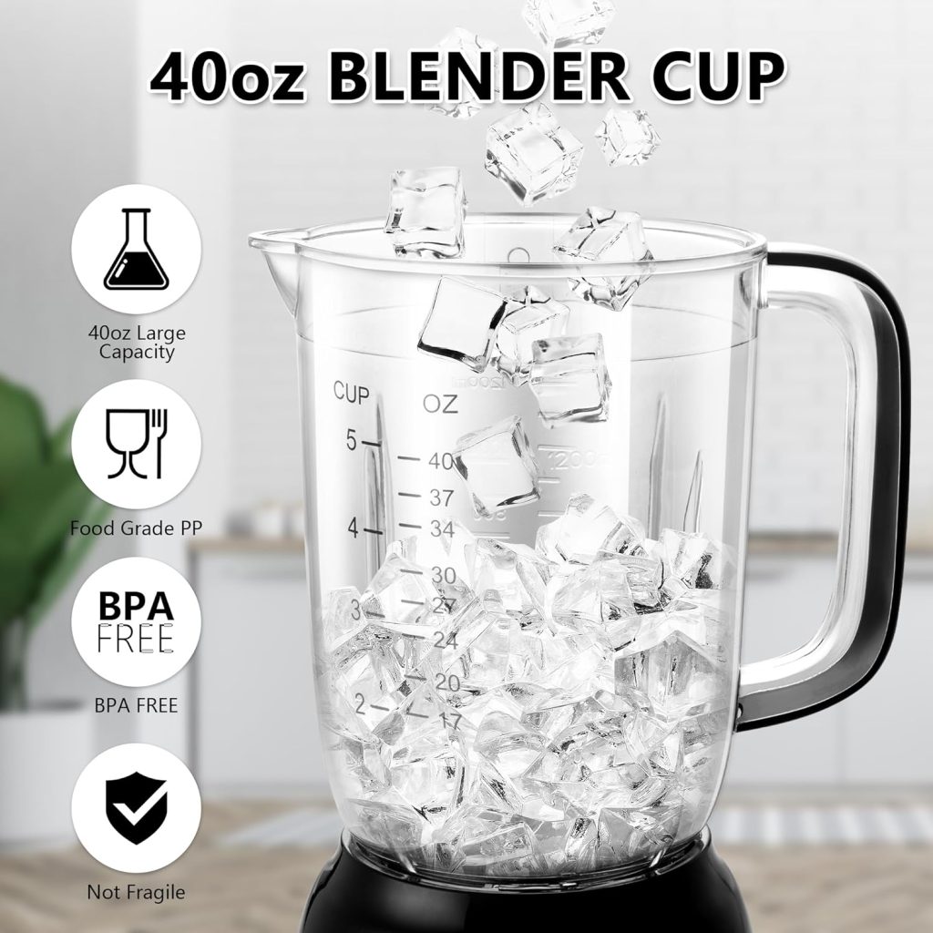 Countertop Blender, 1200W Professional Smoothie Blender for Shakes and Smoothies with 51 Oz Glass Jar, Step-less Speed Knob and 3 Functions for Crushing Ice, Fruit and Pulse/Autonomous Clean (1200W)