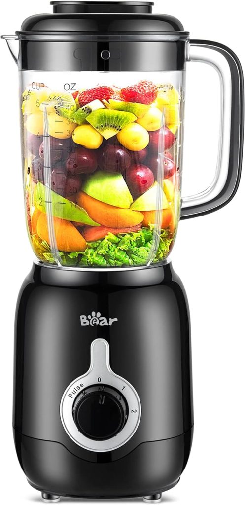 Countertop Blender, 1200W Professional Smoothie Blender for Shakes and Smoothies with 51 Oz Glass Jar, Step-less Speed Knob and 3 Functions for Crushing Ice, Fruit and Pulse/Autonomous Clean (1200W)