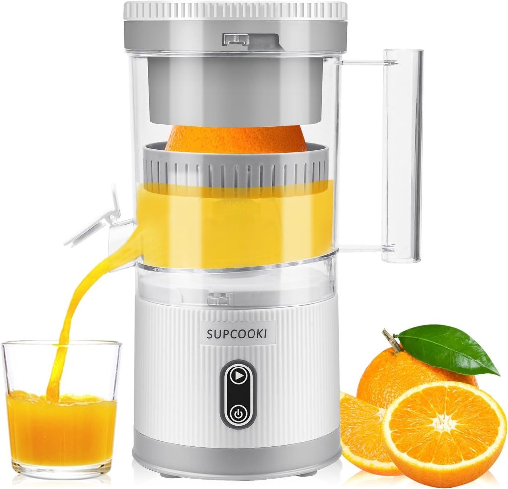 Electric Citrus Juicer, Rechargeable Juicer Machine with USB Cable and Cleaning Brush, Orange Lime Lemon Grapefruit Juicer Squeezer, Easy to Clean Portable Juicer