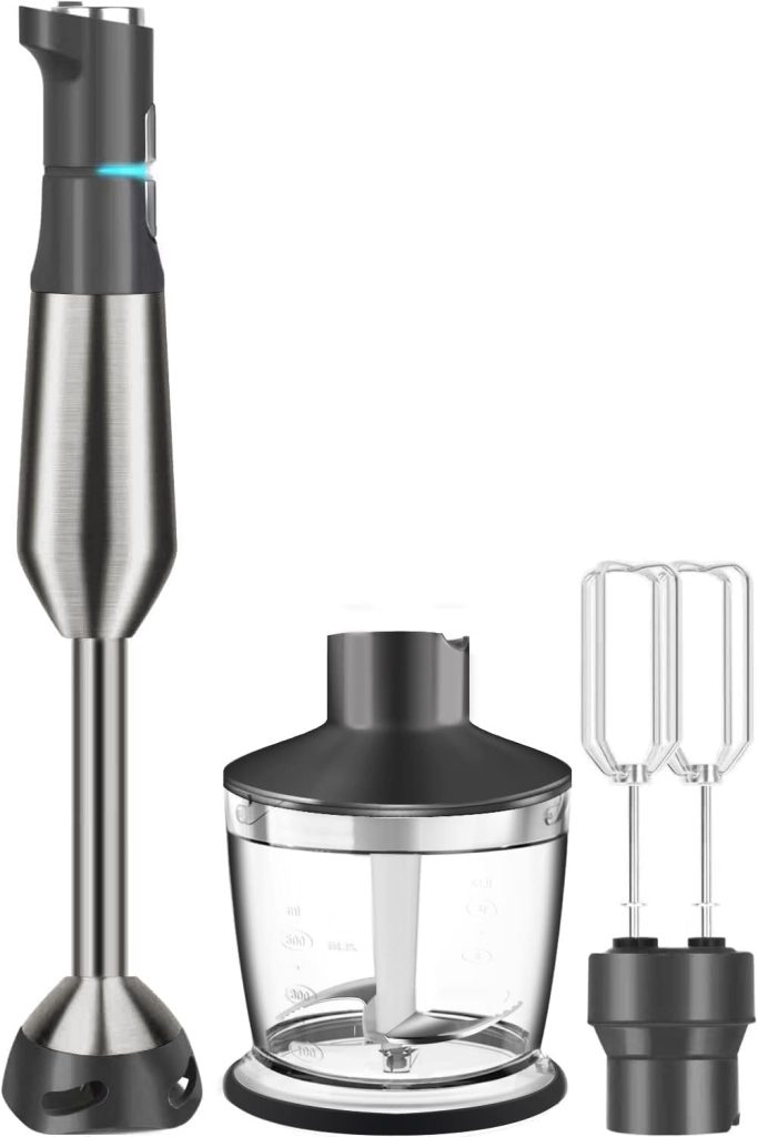 Gavasto Immersion Blender 800 Watts Scratch Resistant Hand Blender,15 Speed and Turbo Mode Hand Mixer, Heavy Duty Copper Motor Stainless Steel Smart Stick with Egg Beaters and Chopper/Food Processor