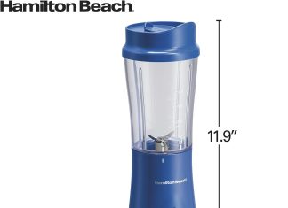 hamilton beach portable blender for shakes and smoothies with 14 oz bpa free travel cup and lid durable stainless steel 1 11