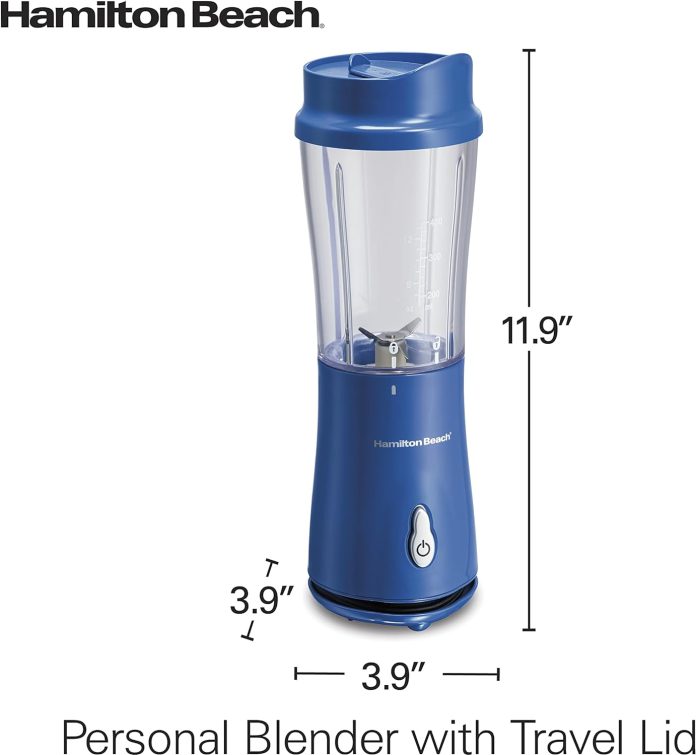 hamilton beach portable blender for shakes and smoothies with 14 oz bpa free travel cup and lid durable stainless steel 1 11