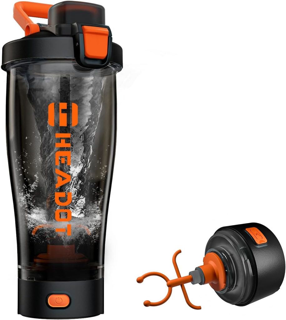 HeaDot Electric Protein Shaker Bottle, Blender Bottles for Protein Mixes, 24 Oz Echargeable Type-C Shaker Cup, Made with Tritan, BPA Free Shakers for Protein Shakes(Orange)