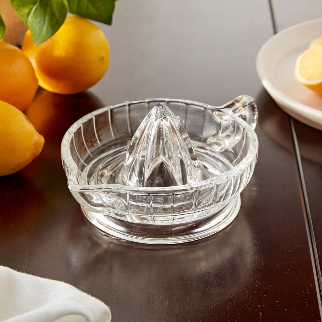 HIC Citrus Juicer Reamer with Handle and Pour Spout, Heavyweight Glass