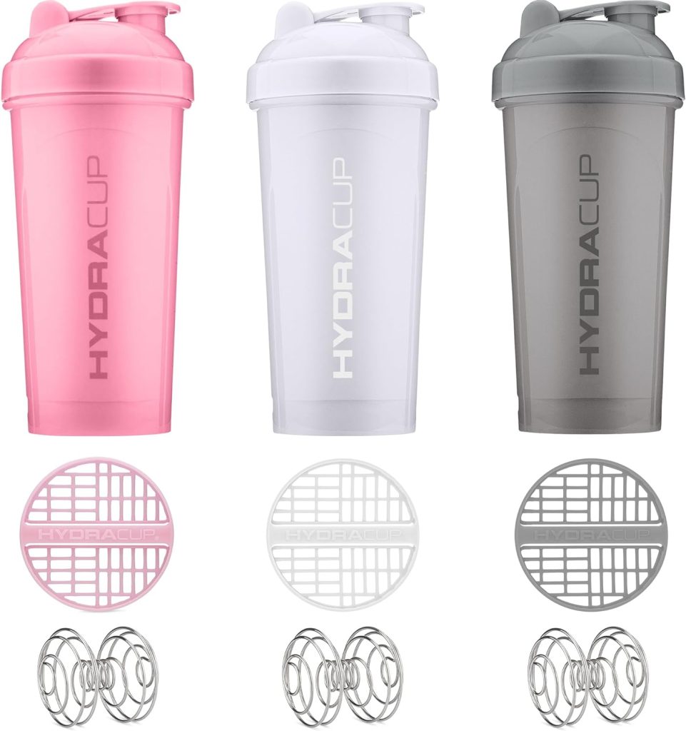 Hydracup [6 Pack] - 28 oz OG Shaker Bottle for Protein Powder Shakes  Mixes, Dual Blender, Wire Whisk  Mixing Grid, BPA Free Shaker Cup Blender Set