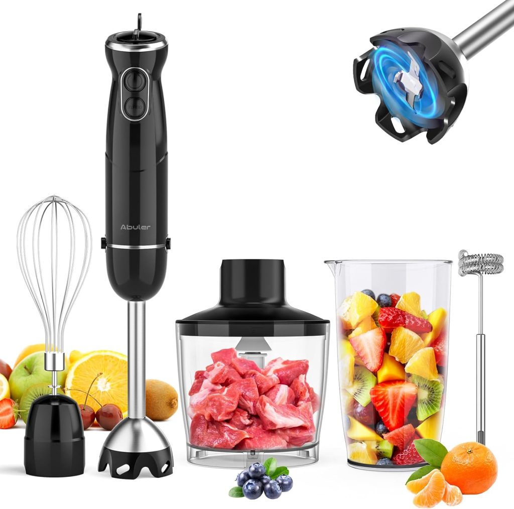 Immersion Blender Handheld, 800W Scratch Resistant Hand Blender, Abuler 5 in 1 Emulsifier Blender Mixer, BPA-Free 12 Speed Stick Blender, Beaker, Chopper, Whisk, Frother, for Soup, Sauce, Baby Food