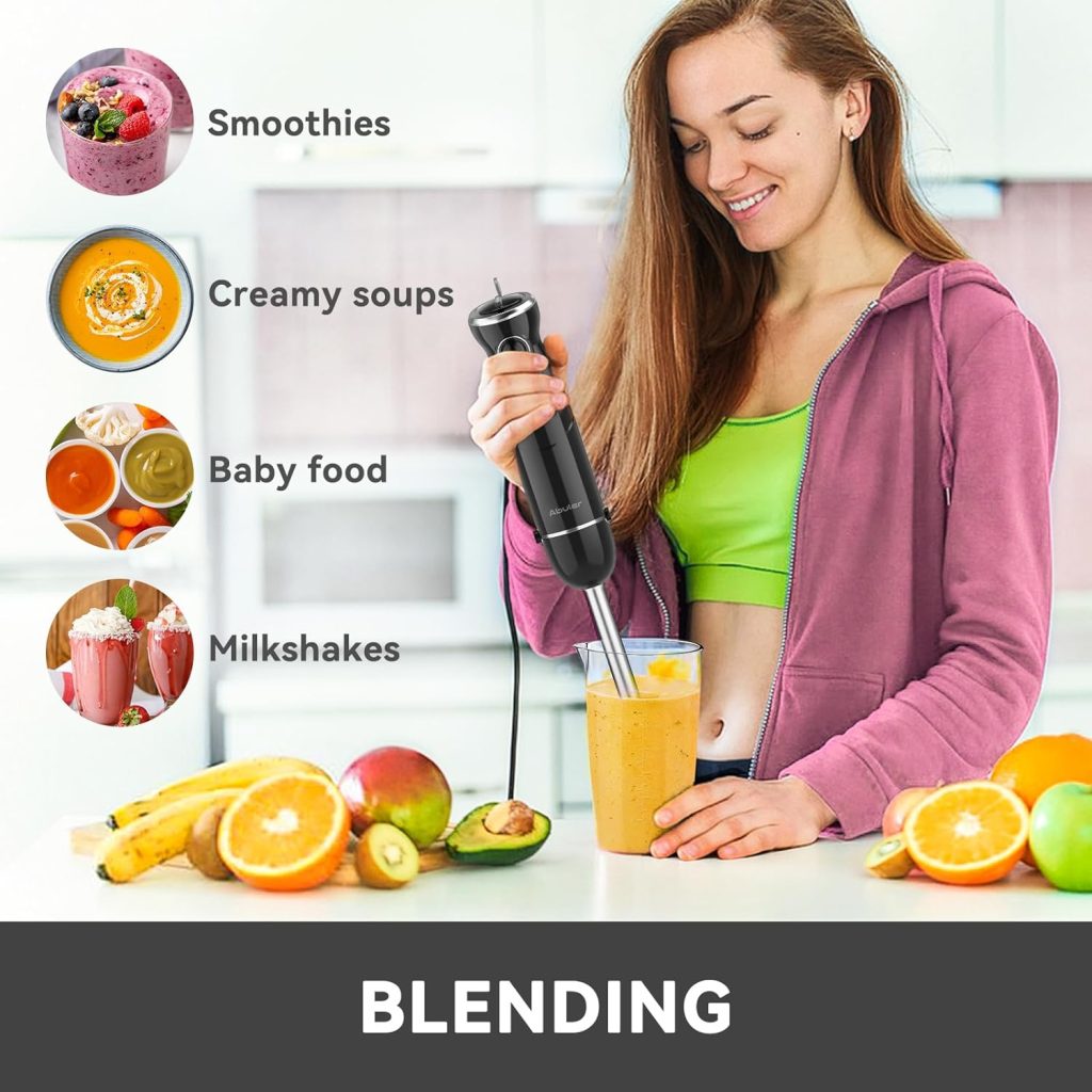 Immersion Blender Handheld, 800W Scratch Resistant Hand Blender, Abuler 5 in 1 Emulsifier Blender Mixer, BPA-Free 12 Speed Stick Blender, Beaker, Chopper, Whisk, Frother, for Soup, Sauce, Baby Food