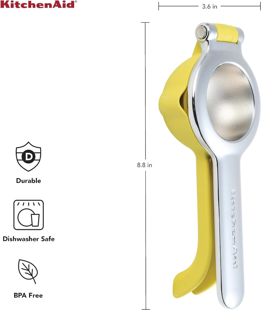 KitchenAid Citrus Juice Press Squeezer for Lemons and Limes with Seed Catcher and Pour Spout, Lemon, 8 inches