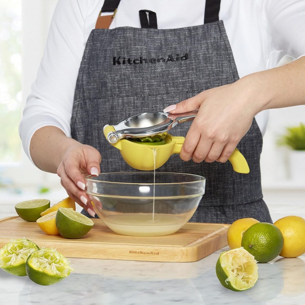 KitchenAid Citrus Juice Press Squeezer for Lemons and Limes with Seed Catcher and Pour Spout, Lemon, 8 inches