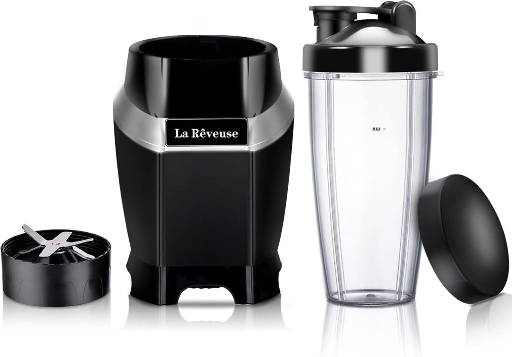 La Reveuse Personal Blender for Shakes and Smoothies 1000 Watts with 24 oz BPA Free Portable Travel Bottle,Dishwasher Safe (Black)