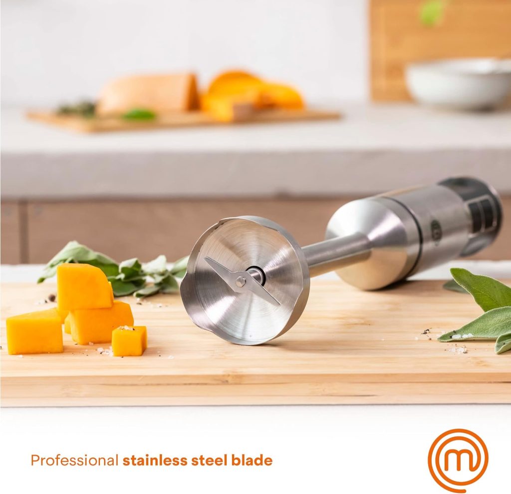 MasterChef Immersion Blender Handheld, Stainless Steel Hand Held Blending Stick Emulsifier with Chopper Attachment and Measuring Jug, Puree Blender for Making Baby Food, Soup, Sauces etc, 400W
