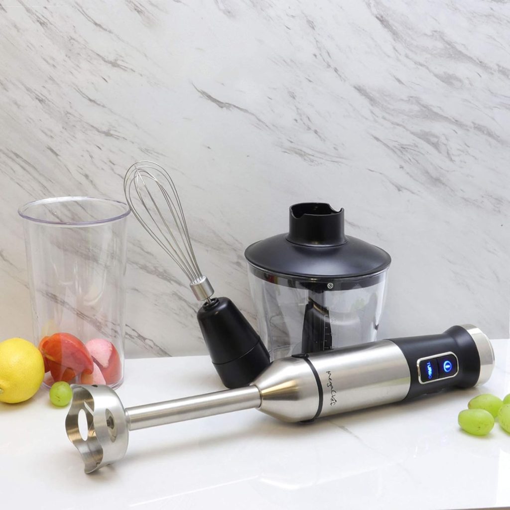Megachef MC-158C 4 in 1 Multipurpose Immersion Hand Blender with Speed Control and Accessories, 4in1, Silver