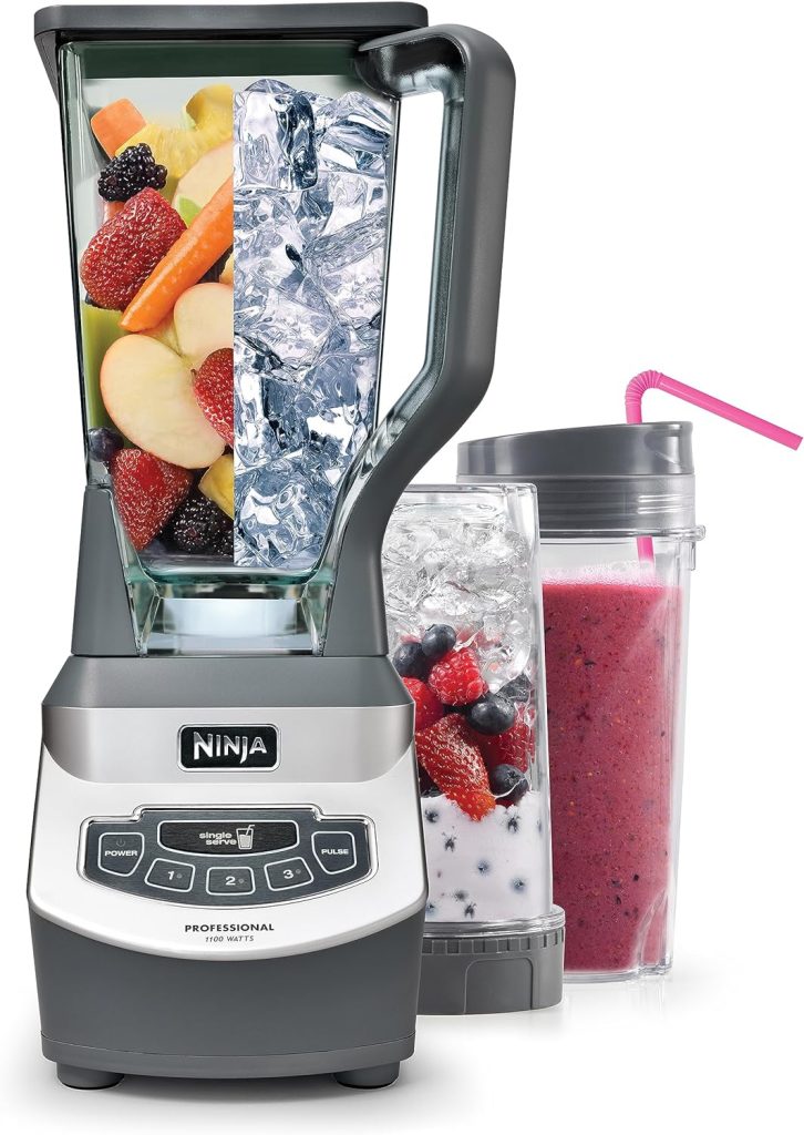 Ninja BL660 Professional Compact Smoothie  Food Processing Blender, 1100-Watts, 3 Functions -for Frozen Drinks, Smoothies, Sauces,  More, 72-oz.* Pitcher, (2) 16-oz. To-Go Cups  Spout Lids, Gray