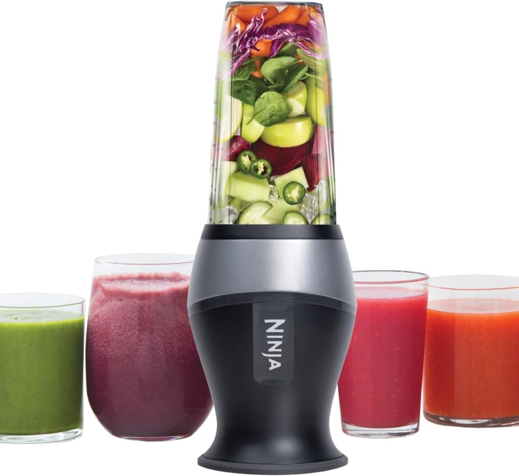 Ninja QB3001SS Ninja Fit Compact Personal Blender, for Shakes, Smoothies, Food Prep, and Frozen Blending, 700-Watt Base and (2) 16-oz. Cups  Spout Lids, Black