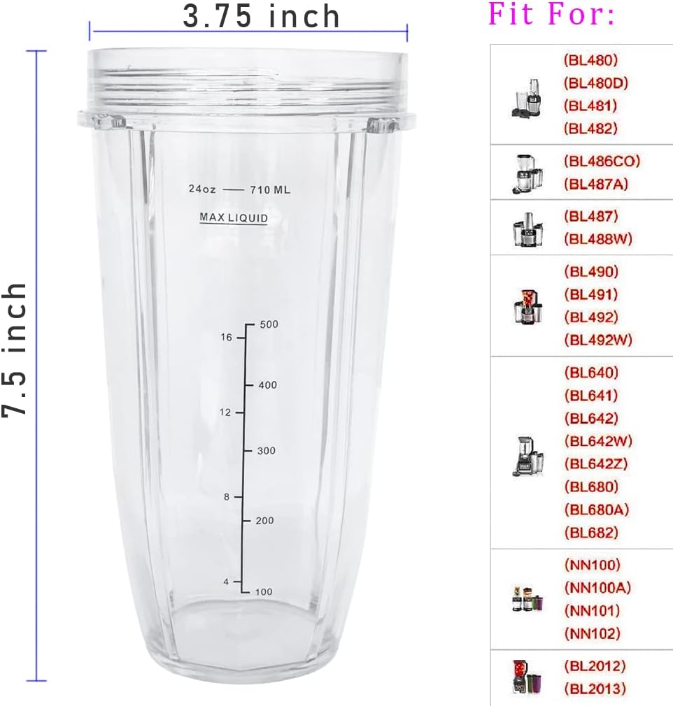 Replacement 18oz Nutri Ninja Blender Cup with Sip  Seal Lid For BL450 BL456 BL480 BL482 BL640 BL642 BL682 BN401 BN751 BN801 Foodi SS101 SS151 SS351 SS401 SS400 Ninja Blender Auto IQ Blade, 2-Pack