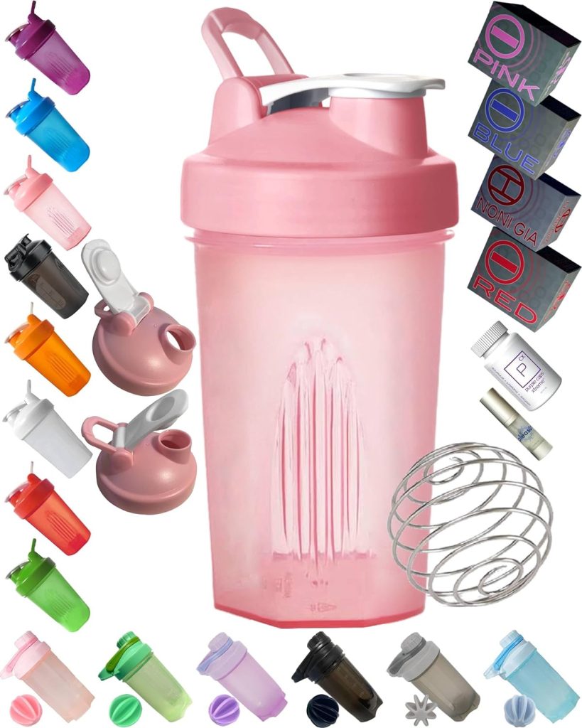 Shaker Bottle Blender with Classic Loop Top (BPA Free) – Best Protein Powder/Fruit Juice Mixer with Whisk Ball- 16 oz (Pink)
