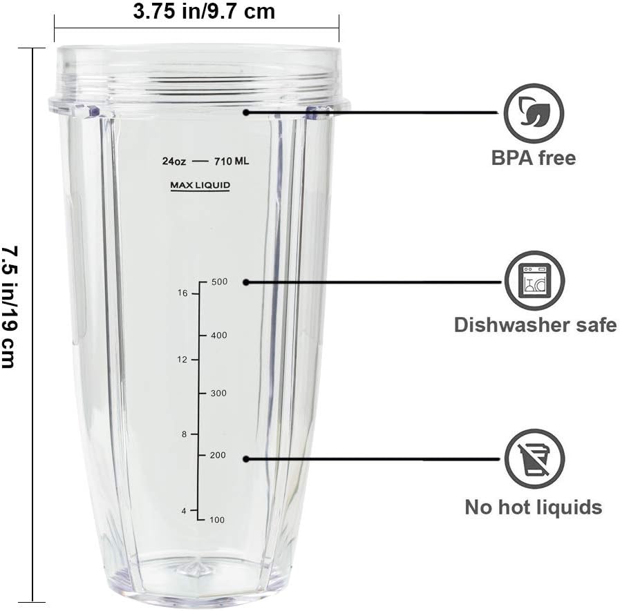 [Upgraded] Replacement 24oz Nutri Ninja Blender Cup with Sip  Seal Lid For BL450 BL454 BL456 BL480 BL482 BL640 BL642 BL682 BN751 BN801 Foodi SS101 SS351 SS401 Ninja Blender Auto IQ Blade, 2 Pack