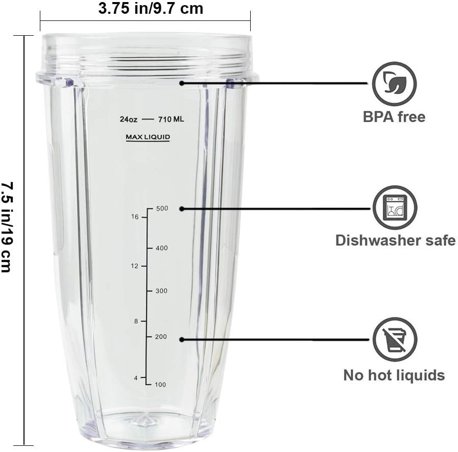 [Upgraded] Replacement 24oz Nutri Ninja Blender Cup with Sip  Seal Lid For BL450 BL454 BL456 BL480 BL482 BL640 BL642 BL682 BN751 BN801 Foodi SS101 SS351 SS401 Ninja Blender Auto IQ Blade, 2 Pack