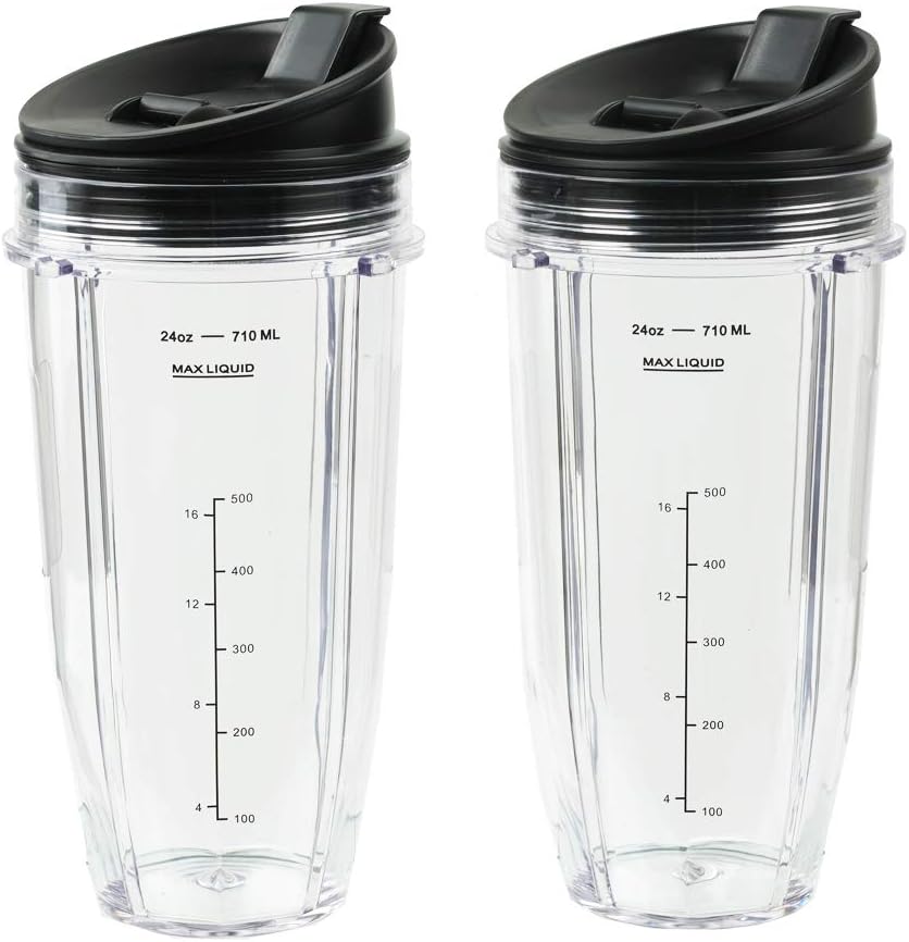 [Upgraded] Replacement 24oz Nutri Ninja Blender Cup with Sip  Seal Lid For BL450 BL454 BL456 BL480 BL482 BL640 BL642 BL682 BN751 BN801 Foodi SS101 SS351 SS401 Ninja Blender Auto IQ Blade, 2 Pack