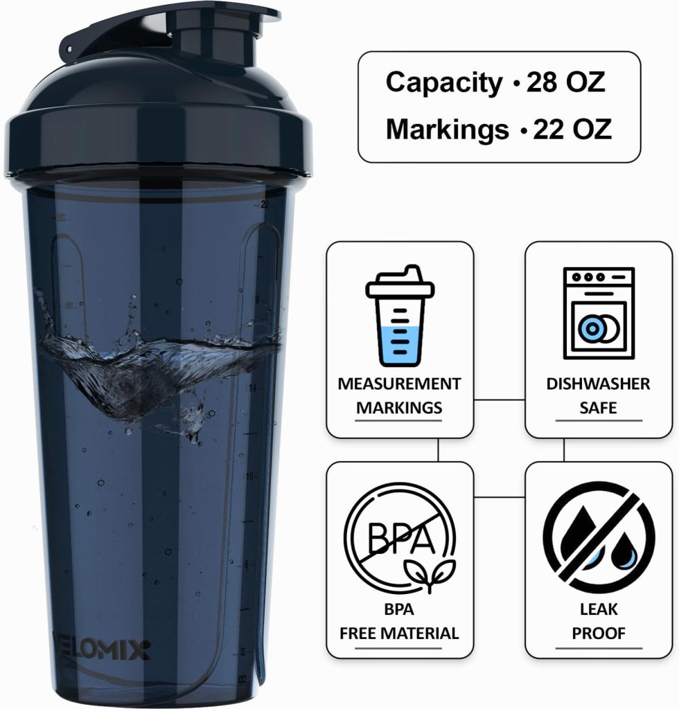 VELOMIX -4 PACK- Protein Shaker Bottles for Protein Mixes, 28 OZ Shaker Cups for Protein Shakes, Shaker Bottle Pack, Shaker Cup, Blender Bottles, Protein Shake Bottles, Shakers for Protein Shakes