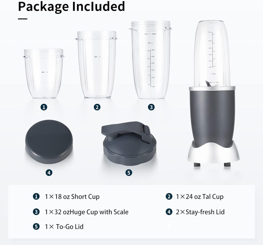 Replacement Cups Kit 18oz Short Cup 24oz Tall Cup 32oz Colossal Cup with Flip-Top To-Go Lid and Stay-Fresh Resealable Lid Compatible with NutriBullet 600w and Pro 900w Blenders