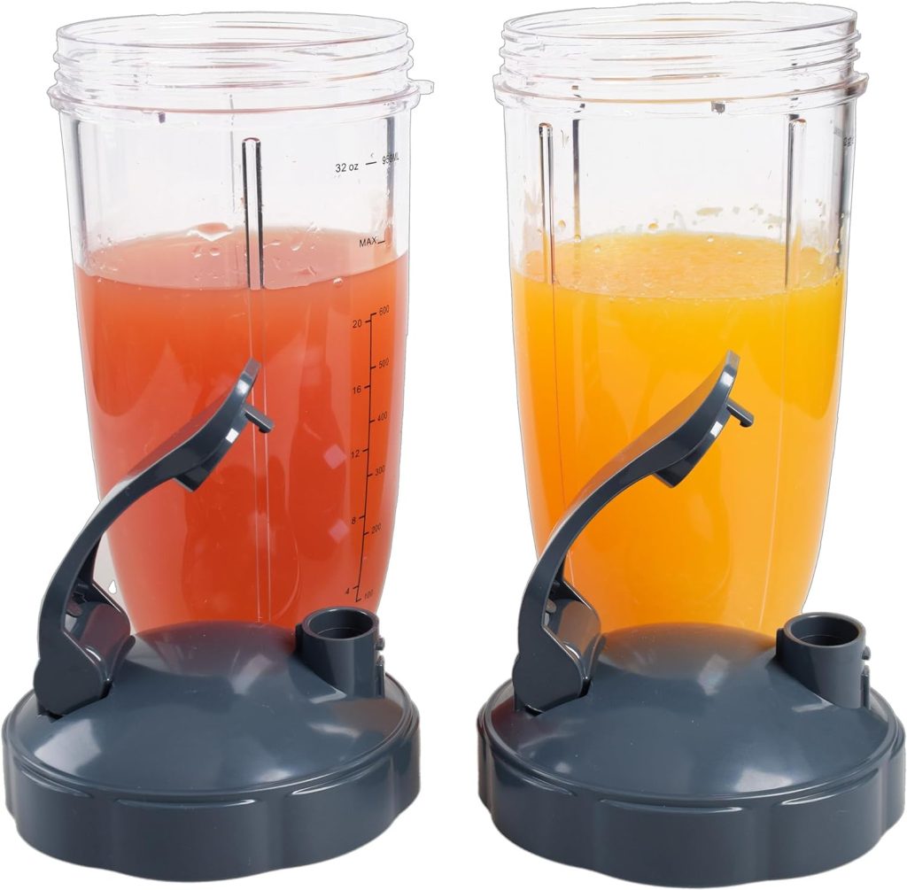 32oz Replacement Blender Cups with Flip-Top To-Go-Lid Compatible with Nutribullet 600W 900W Blenders, 2 Pack Blender Cups with Lids Replacement Parts 500 600 900 Watt Series Blender Accessory