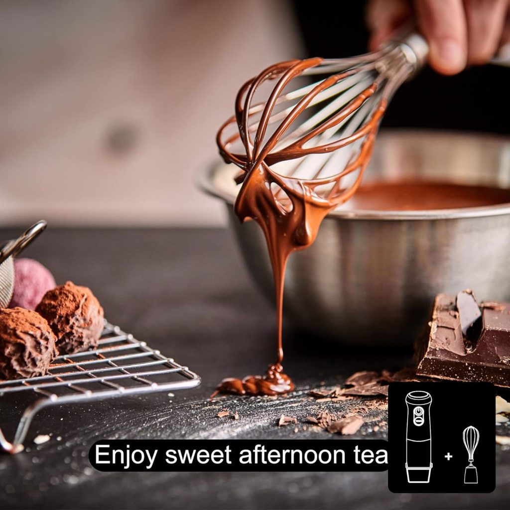 MegaWise Stainless Steel Titanium Reinforced 3-in-1 Immersion Hand Blender, Powerful with 80% Sharper Blades, 12-Speed Corded Blender, Including Whisk and Milk Frother (3-in 1 Black)