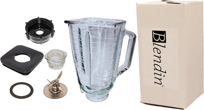 blendin complete 6 piece 48 ounce replacement round glass jar cup assembly set with a jar base cap blade gasket round li 2