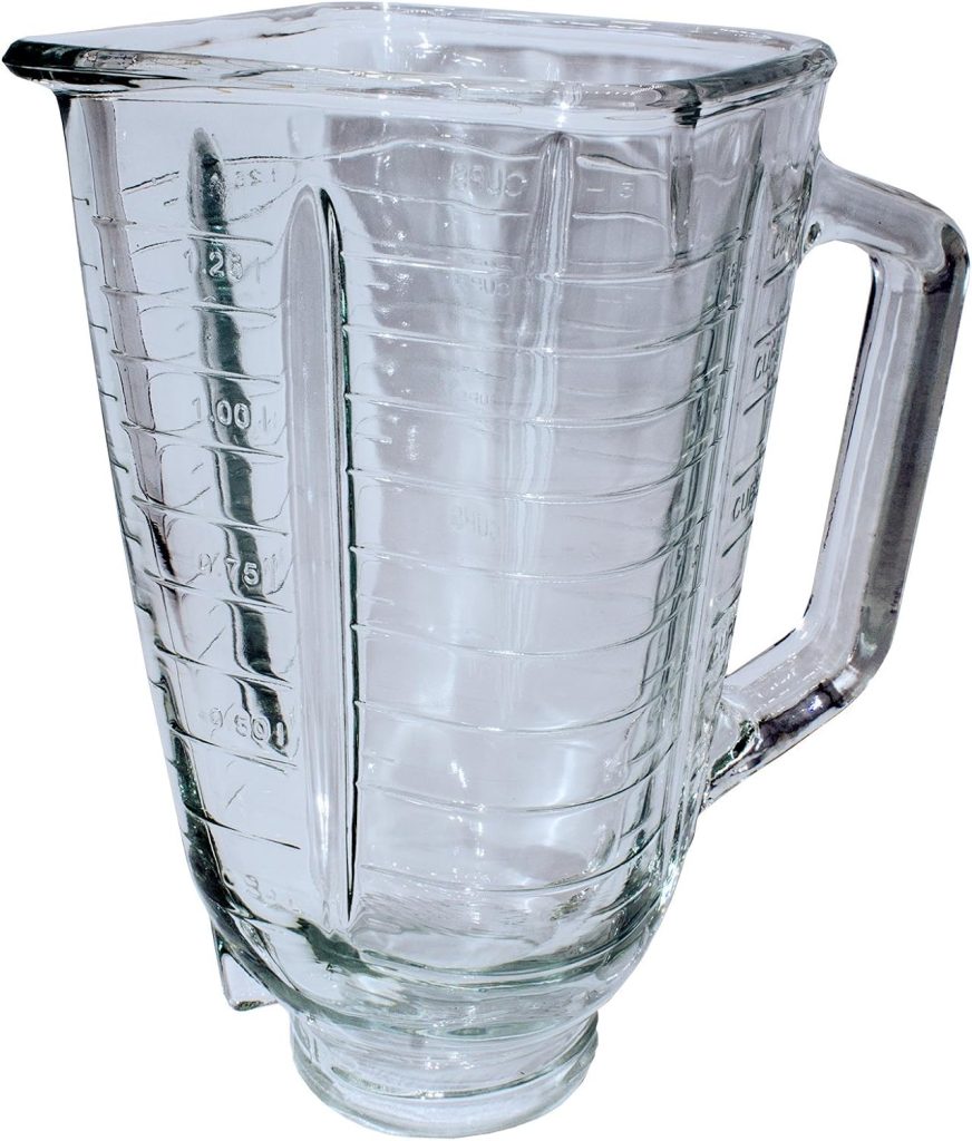 Blendin Complete 6-Piece 48 Ounce Replacement Round Glass Jar Cup Assembly Set With a Jar Base Cap, Blade, Gasket, Round Lid, Center Fill - Compatible with Standard Oster  Osterizer Blenders